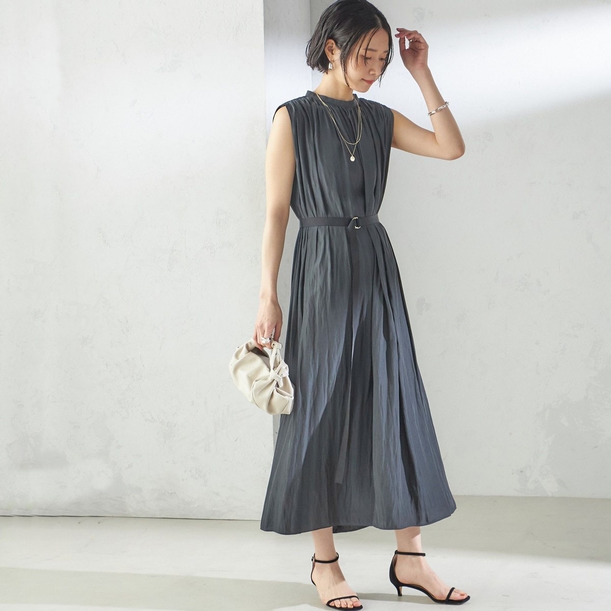 シップス（SHIPS）/〈手洗い可能〉割繊 無地 ノースリーブ ワンピース 手洗い可能〉割繊 無地 ノースリーブ ワンピース | シップス(SHIPS