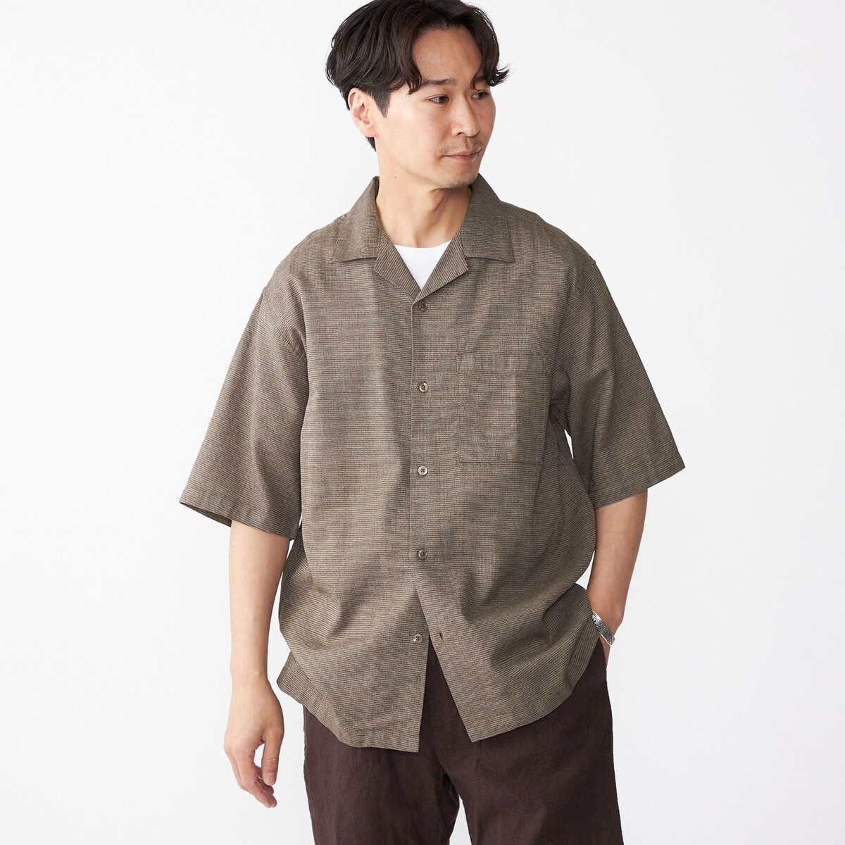 【極美品】SHIPS Sidogras フェイクインディゴ バンドカラーシャツ 極美品】SHIPS Sidogras フェイクインディゴ バンドカラーシャツ