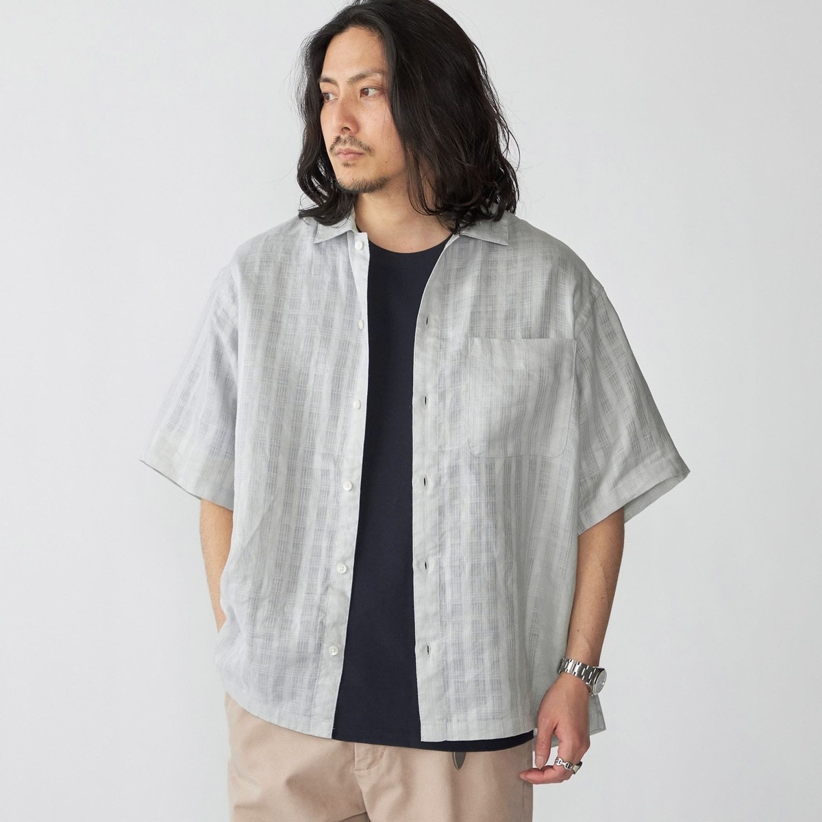 SHIPS Herdmans リネン カプリシャツ 7分袖 ホワイト Mサイズ セール特別価格】ハードマンリネン / Herdmans Linen 7分袖