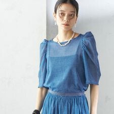 troisiemeCHACO:〈手洗い可能〉デニム プリント チュール ブラウス