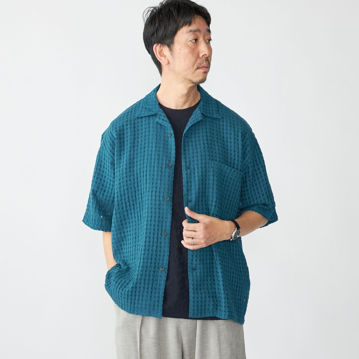 SHIPS: オープンカラー エンブロイダリー ショートスリーブ シャツ