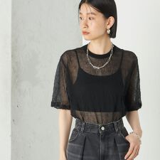 Wai＋:〈手洗い可能〉クリンクル シアー ショート スリーブ プルオーバー