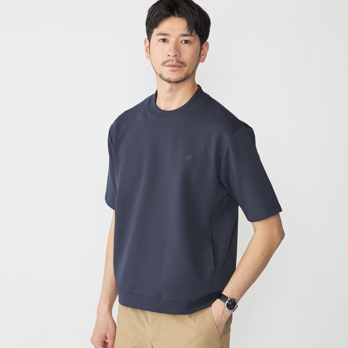 【stanley blacker】スキッパーニットポロシャツ サックス ウォッシャブル ひんやり stanley blacker】スキッパーニットポロシャツ サックス