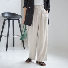 シップス(SHIPS)の〈手洗い可能〉麻調 合繊 2タック ワイド パンツ 2