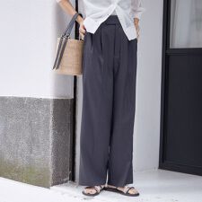 シップス(SHIPS)の〈手洗い可能〉麻調 合繊 2タック ワイド パンツ 2