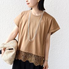 【WEB限定】〈手洗い可能〉裾 レース コンビ プルオーバー