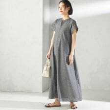〈接触冷感・手洗い可能〉麻混 シャンブレー フレア ワンピース