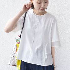 《一部追加予約》【WEB限定】〈接触冷感 / UVカット〉シアー オーガンジー コンビ プルオーバー