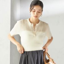 〈手洗い可能〉ラミー混 シアー ヘンリー ネック ニット