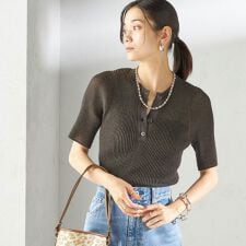 〈手洗い可能〉ラミー混 シアー ヘンリー ネック ニット