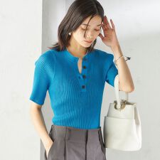 〈手洗い可能〉ラミー混 シアー ヘンリー ネック ニット