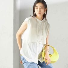 〈手洗い可能〉シアー トリコット フレア ヨーク ノースリーブ ブラウス