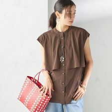 〈手洗い可能〉シアー トリコット フレア ヨーク ノースリーブ ブラウス