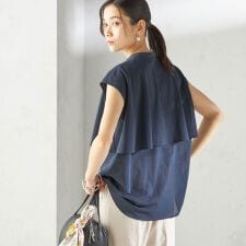 〈手洗い可能〉シアー トリコット フレア ヨーク ノースリーブ ブラウス