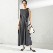 〈手洗い可能〉ツイル ノースリーブ ベルト付き ワンピース