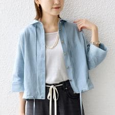 WEB限定】〈手洗い可能〉デニム ライク タック 裾 ドロスト 羽織 