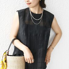 〈手洗い可能〉シアー チェック ジャカード ノースリーブ ブラウス