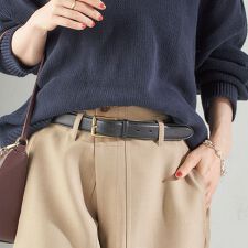 イタリアン レザー ゴールド バックル ベルト