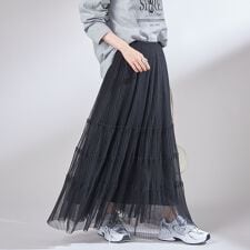 〈手洗い可能〉チュール プリーツ ティアード スカート
