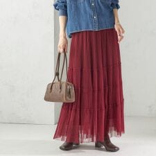 《予約》〈手洗い可能〉チュール プリーツ ティアード スカート