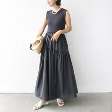 〈手洗い可能〉コットン リブ ノースリーブ × 布帛 スカート ワンピース