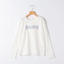 SHIPS KIDS:140～150cm / フラワー 刺繍 ロゴ 長袖 Tシャツ
