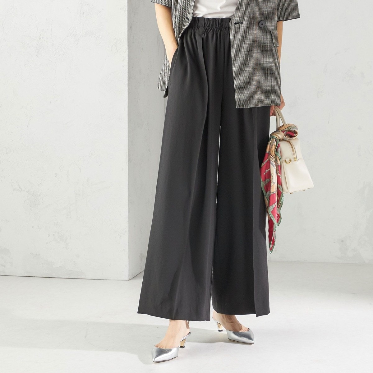 シップス（SHIPS）/〈手洗い可能〉ドット / 無地 タック ギャザー ワイド パンツ 手洗い可能〉ドット / 無地 タック ギャザー ワイド パンツ | シップス