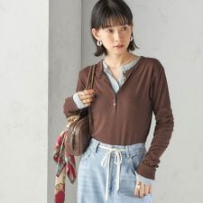 《予約》【SHIPS別注】miller: シアー ヘンリー ネック ロング スリーブ TEE