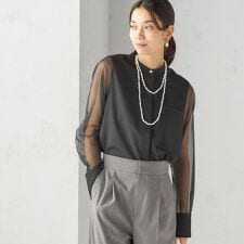 〈手洗い可能〉シアー 袖 ポケット デザイン シャツ