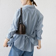 《予約》【WEB限定】〈手洗い可能〉ストライプ 2WAY リボン シャツ