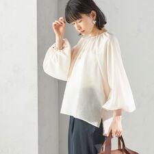 《予約》〈手洗い可能〉シアー バンブー ギャザー ブラウス