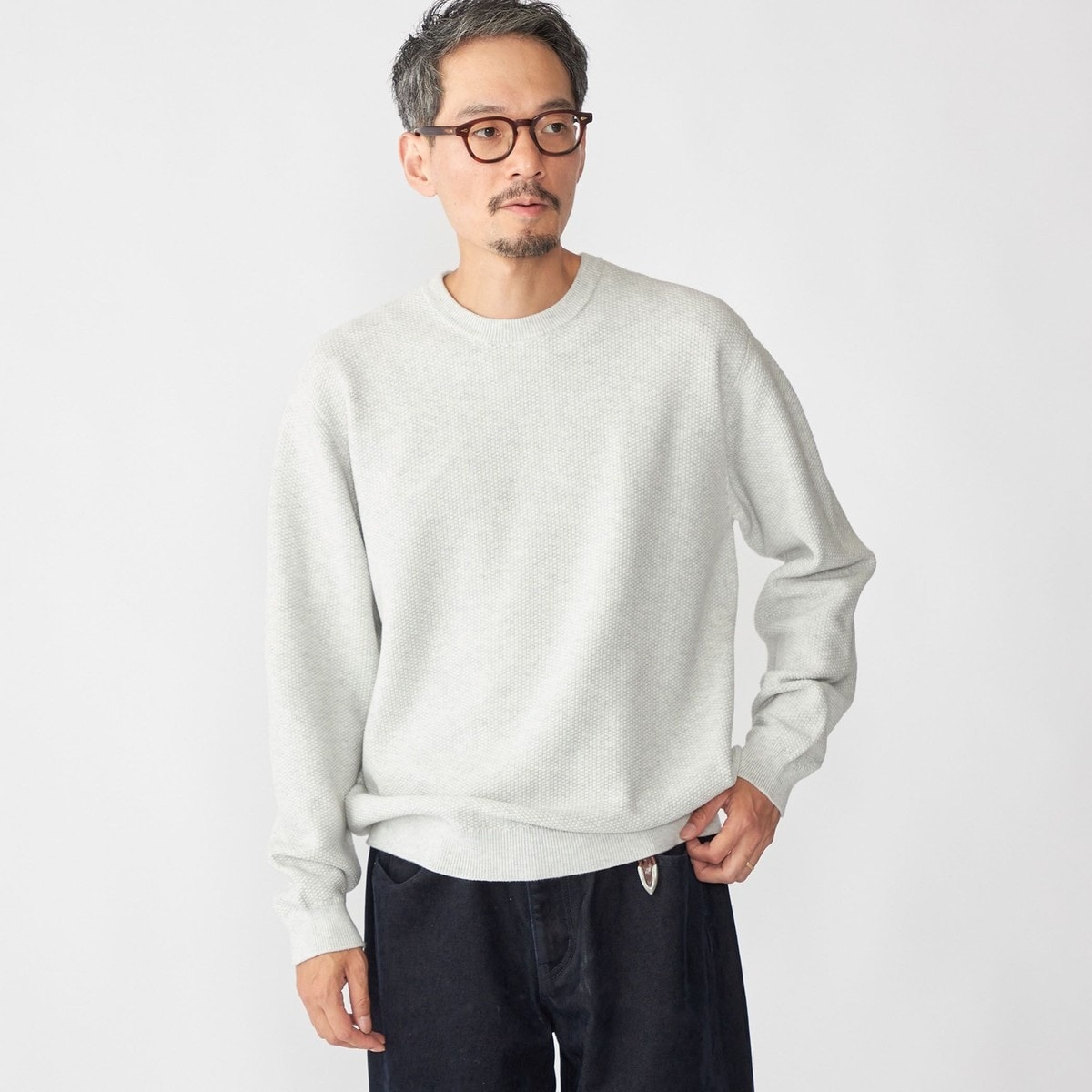 SHIPS - SHIPS モックネックケーブルニット セール】SHIPS: 16ゲージ バーズアイ クルーネック ニット
