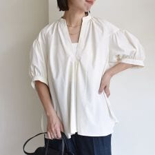 〈手洗い可能〉RENU ソフト タイプライター スキッパー 5分袖 ブラウス