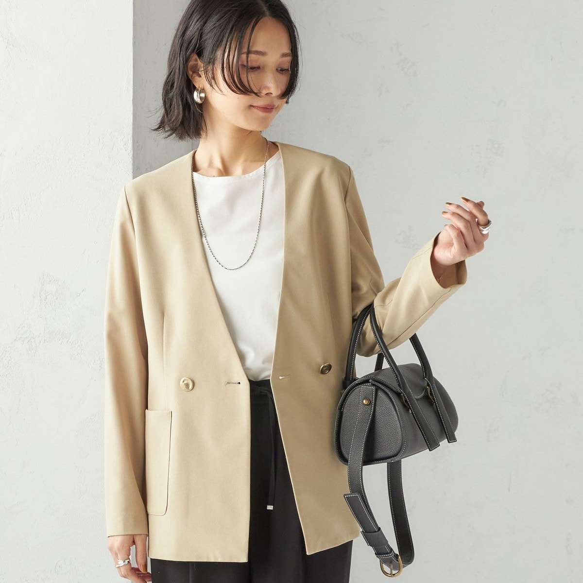 極美品✨レサージュ　GIOLICA　ツイード　 BIGジャケット　ナチュラル GIOLICAツイードBIGジャケット（ノーカラージャケット