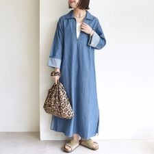 《予約》【WEB限定】〈洗濯機可能〉スキッパー デニム ワンピース