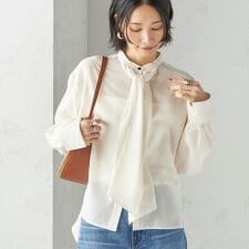 《予約》〈手洗い可能〉シアー リボン タイ ブラウス