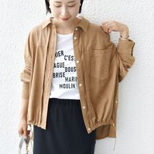 〈手洗い可能〉ポリエステル スエード 裾 ドロスト シャツ 羽織