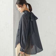 《予約》〈手洗い可能〉ウール混 シアー ボイル リボン ブラウス