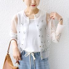 〈手洗い可能〉フラワー 刺繍 2WAY カーディガン