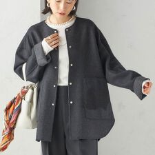 セミ 梳毛 配色 リバーシブル ノーカラー ショート コート