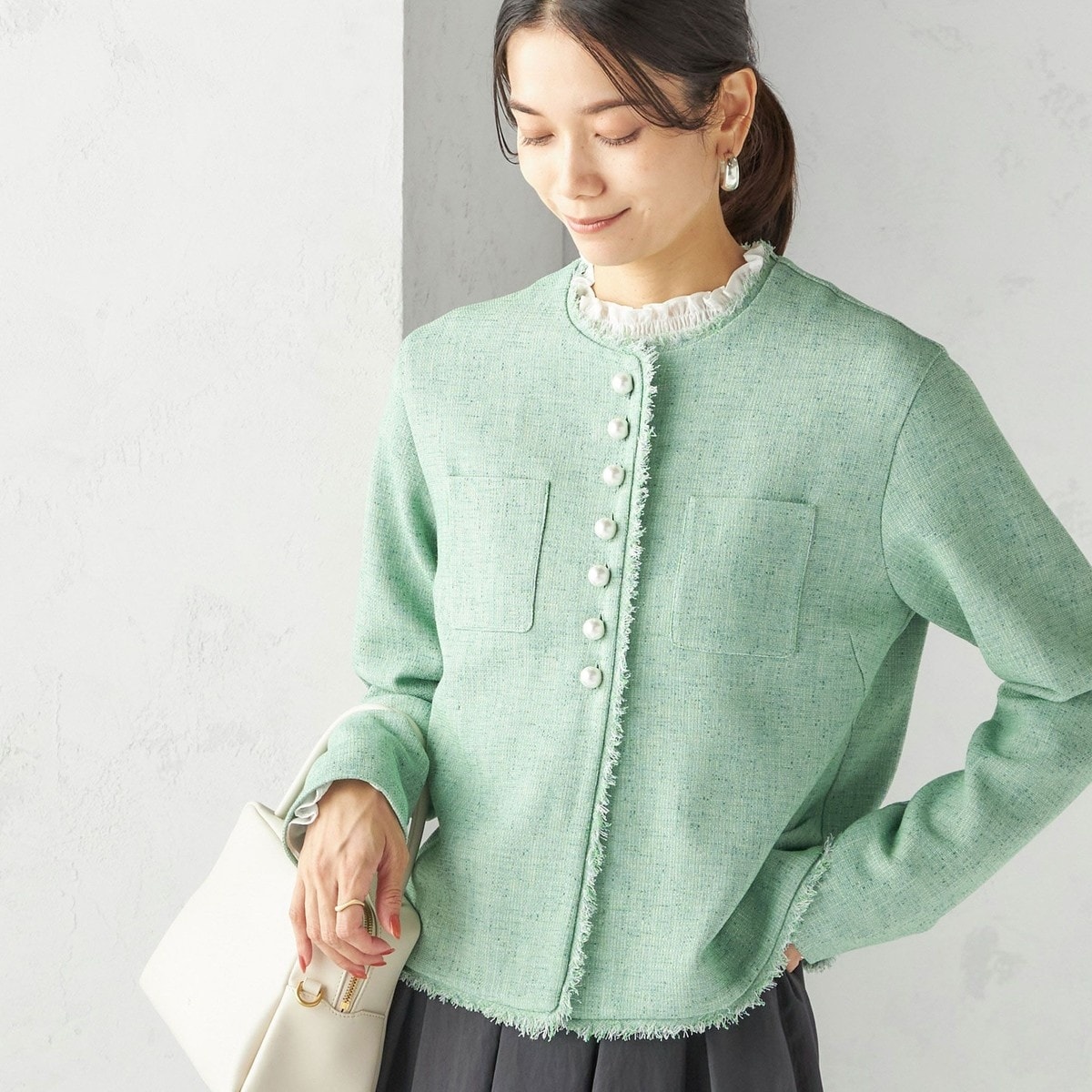 JOURNAL STANDARD ツイードジャケット ノーカラー セットアップ対応】ファンシーツイード ノーカラー ジャケット