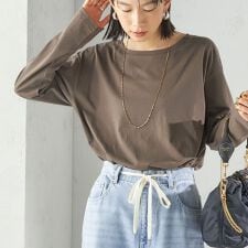 ワイド クルーネック コットン ロング スリーブ TEE