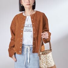 ゴート スエード ノーカラー ブルゾン