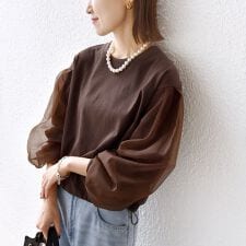 【WEB限定】〈手洗い可能〉シアー コンビ 裾 ドロスト プルオーバー