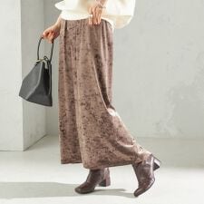 〈手洗い可能〉スノー クラッシュ ポリエステル ベロア ウエスト ゴム スカート