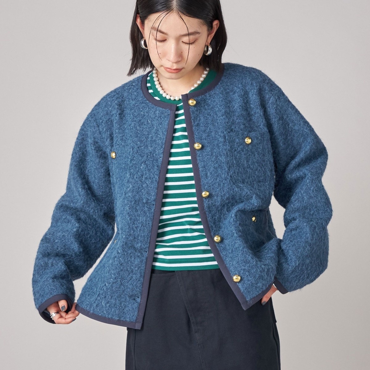 ツイードノーカラージャケット（セットアップ対応