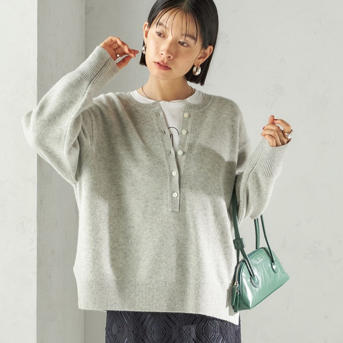 シップス SHIPS ウールカシミヤ2WAYプルオーバー ニット グレー 長袖 SHIPS（シップス） ニット セーター 「手洗い可能」ウール カシミヤ