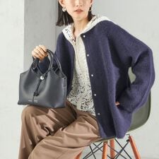 フォックス ブレンド ノーカラー ニット コート