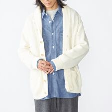 SHIPS: 〈手洗い可能〉ウールコットン アラン ショール カーディガン