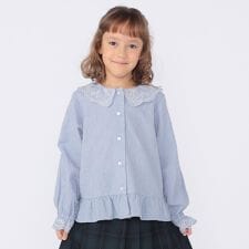 SHIPS KIDS:100～130cm /刺繍 フリルカラー ブラウス